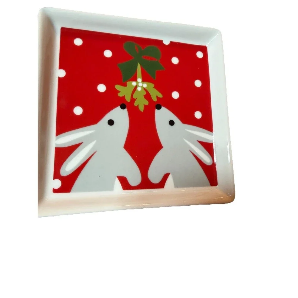 Crate & Barrel Joan Anderson 6x6 Square Set of 4 Holiday Appetizer Plates